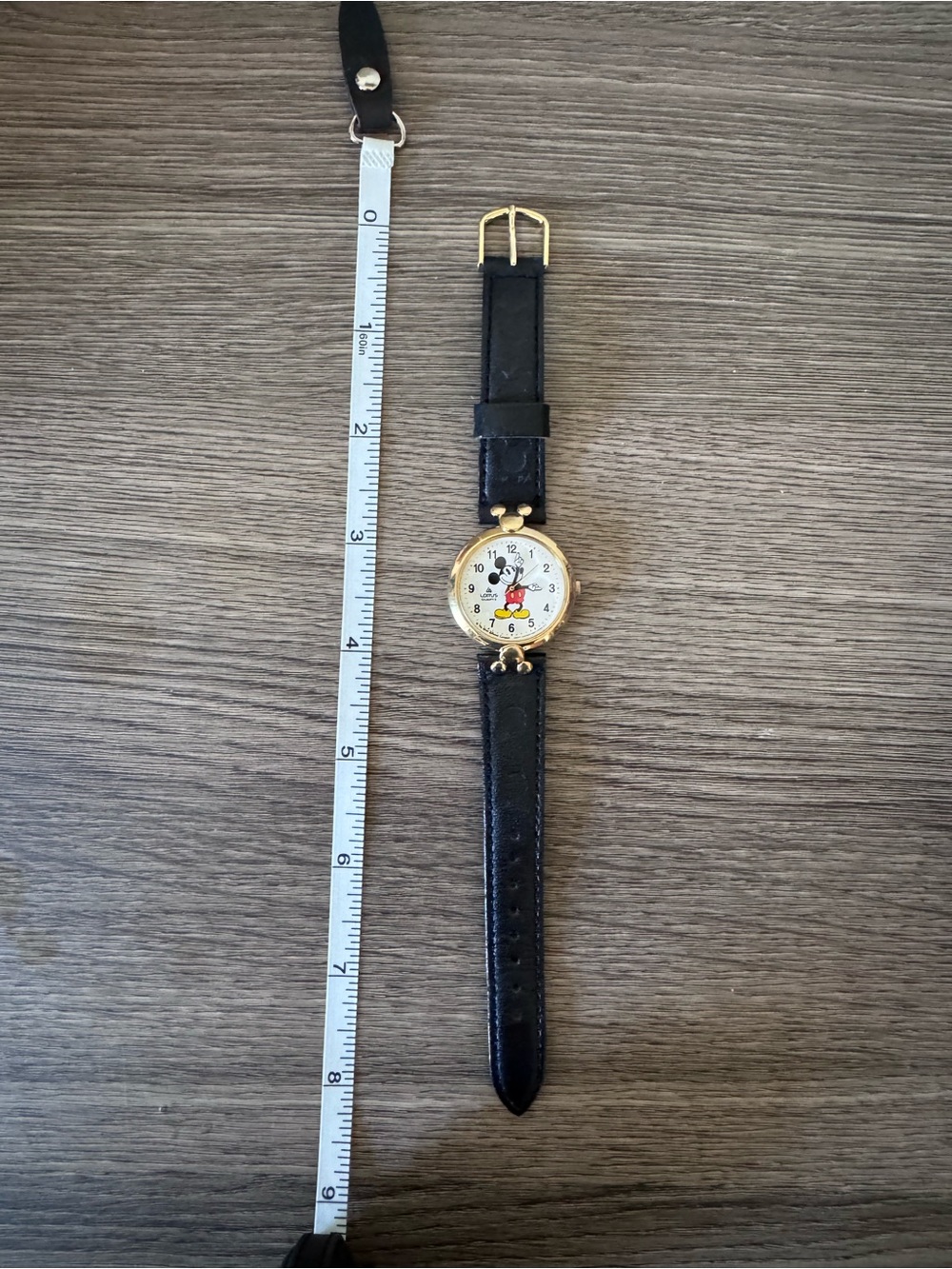 Lorus Mickey Mouse Gold-Tone Wristwatch with Black Leather Strap - Picture 3 of 5